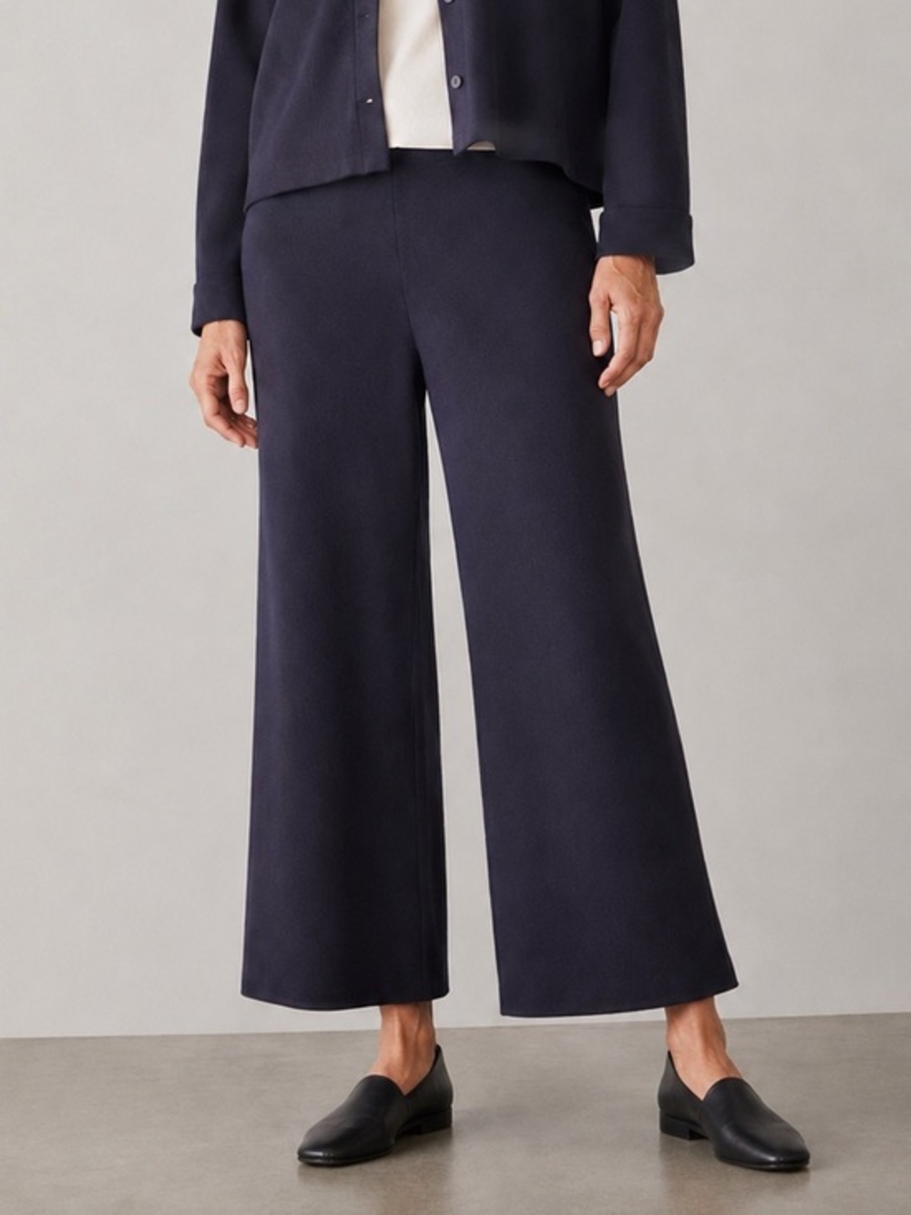 Eileen fisher navy boiled wool wide leg pants XL
